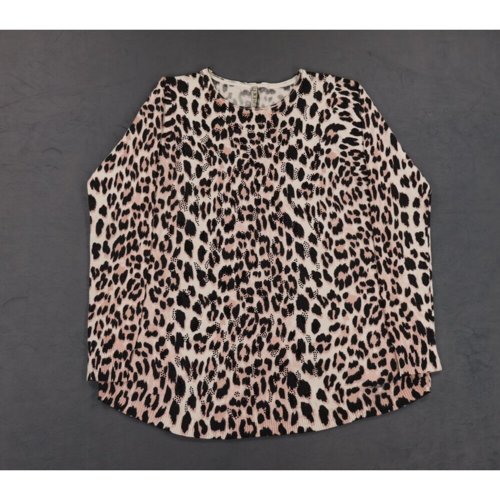 CMP 55 Womens Pink Leopard Print Rhinestone Knit Sweater Top One Size 22 Pitch